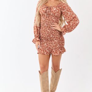 Ginger Ditsy Floral Print Smocked Ruffle Mini Dress