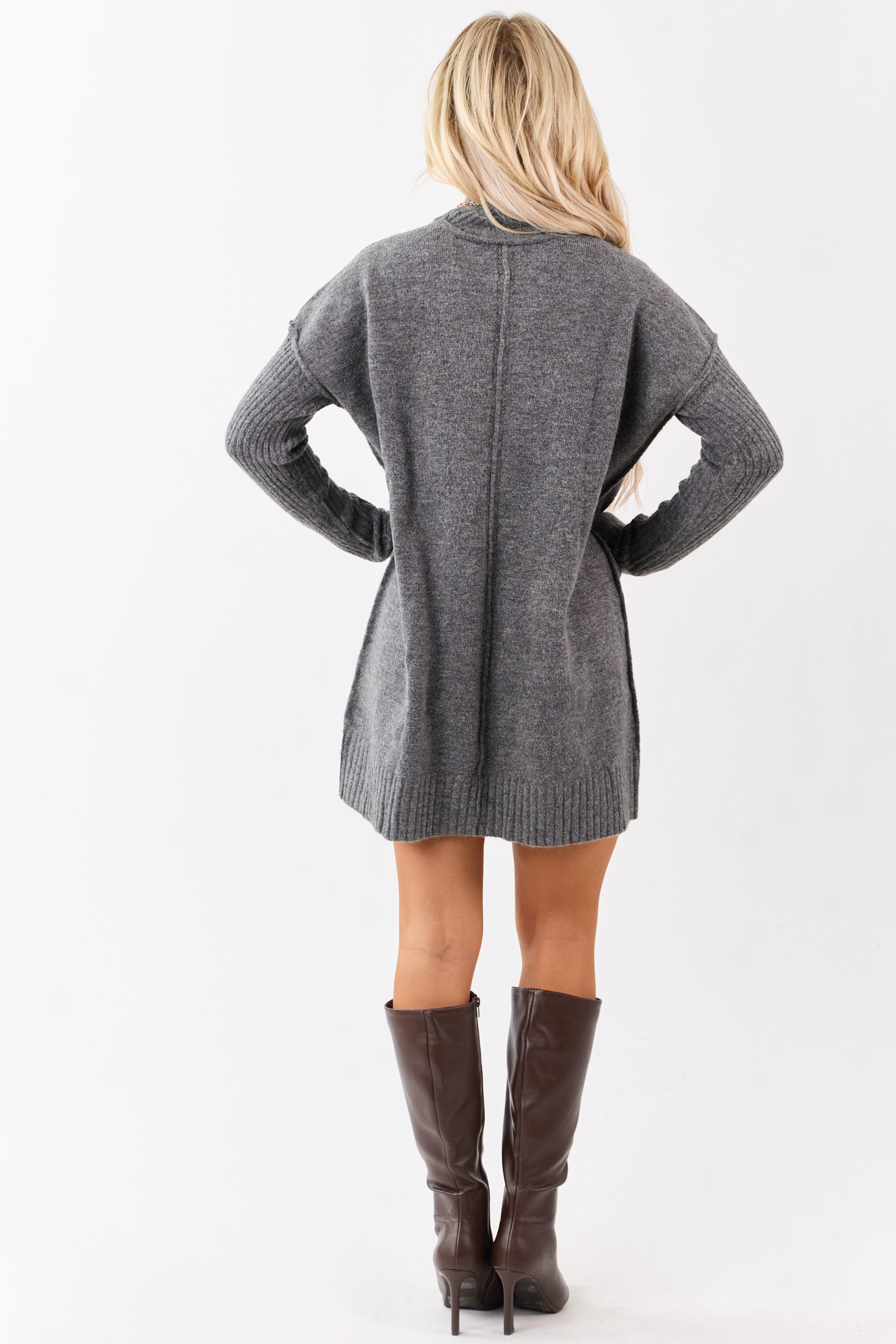 Heathered Charcoal Mock Neck Mini Sweater Dress - Image 5
