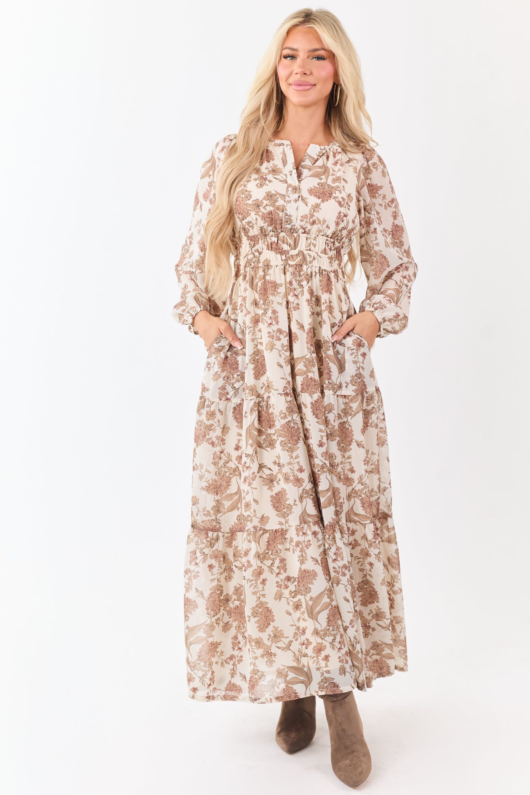 She+Sky Coconut Floral Print V-Neck Maxi Dress - Image 3