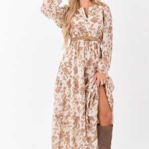 She+Sky Coconut Floral Print V-Neck Maxi Dress